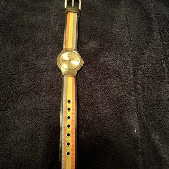 NWOT Lei Brand Watch w/Striped Leather Adjustable Band - Picture 1 of 4